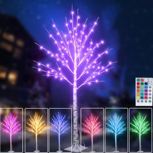 LOGT Árbol luminoso LED RGB Abedul con Mando a Distancia y Temporizador Luz Artificial de Navidad Árbol Luminoso 8 Modos de Iluminación Lámpara de Iluminación de Navidad para Interior,180cm