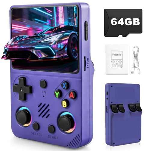 Forlarme RG36PRO Retro Video Game Console-Support 30000+ Classic Games,3.5IPS Screen,Open Source System,64G TF card,3000mAh Battery,Portable Console for Teen or Partner - Gift for Christmas - Purple