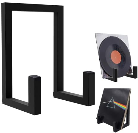 Lirynox Vinyl Record Holder Display Stand, 8 Inch Vinyl Record Storage Holders, Metal Album Frames Rack for Vinyl Records Lp Display Picture Plate Photo Easel (Black)