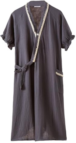 UUNBS Women's 100% Cotton Gauze Robe Lightweight Cute Short Sleeved Kimono Bathrobe Soft Dressing Gowns Loungewear
