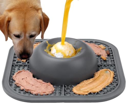 per leccare cani con palla rotolante - Alimentatore lento interattivo in silicone, per tappetino da leccare cani 2 in 1 per alimenti liquidi umidi Yogurt purea di carne