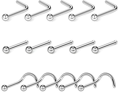 D.Bella Bone Nose Studs, 20G 316L Stainless Steel Silver Nose Ring Studs Bone Nose Studs Screws Body Piercing