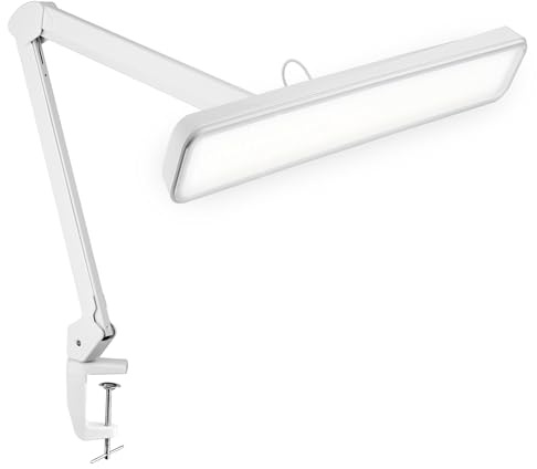 Neatfi Arbetslampa – 2500 Lumen, 30W, 56cm Brett Lampskärm, 4 Ljusstyrkenivåer, Ögonvänligt Ljus, Klämfäste, LED Arbetslampa för Manikyrbord, Hantverk, Arbetsbänk och (Icke-CCT med Klämma, Vit)