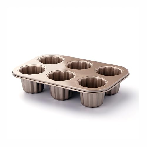 Ponixa Cannele Stampo da forno in acciaio al carbonio antiaderente Padella per canneles dorata