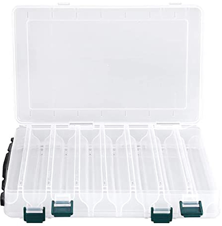 Double Faces Boîte Étanche de Rangement pour Accessoires de Pêche avec 14 Compartiments, Boîte à Outils de Pêche avec Poignée