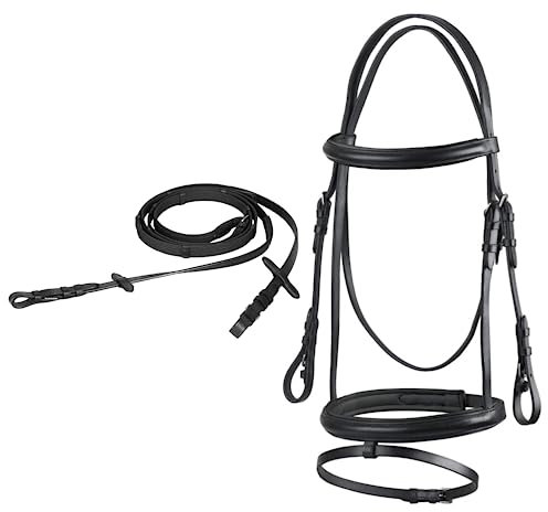 Start Trense Pferd mit Zügel – Anatomisches Trensenzaum Leder für Shetty, Pony, Vollblut, Warmblut, Kaltblut – Englisch kombiniertes Reithalfter, gepolstert & komfortabel (Cob, Schwarz)