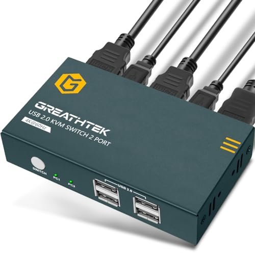 HDMI KVM Switch 2 Port, 4K@60Hz KVM Switches, HDMI2.0, HDCP2.2, KVM Switch 2 PC 1 Monitor, Ultra HD, 4 USB2.0 ports, Compatible with a wide range of HDMI input Devices and USB 2.0 Devices
