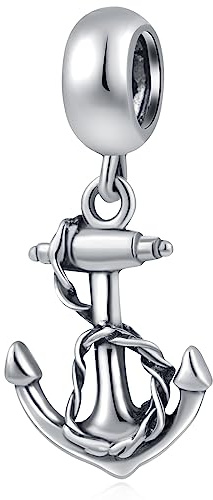 Ancora Charms Fit Pandora Oceano Bracciale, Antico 925 Argento Sterling US Navy Nave Anchor e Corda Ciondolo Perline, Cruise Charm Regali per Moglie Esercito/Papà/Natale