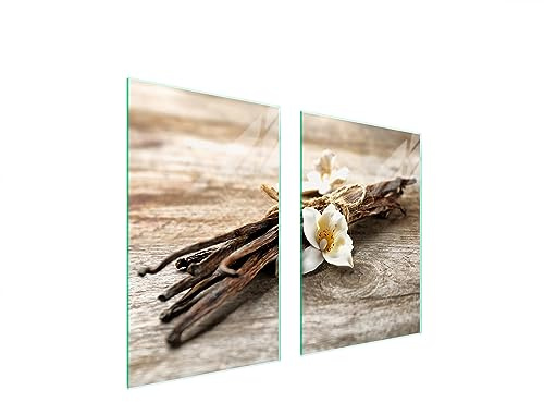 TMK ArtDeko Plaque de protection universelle pour plaque de cuisson 65 x 52 cm 2 pieces Protection contre les éclaboussures Planche a découper en verre trempé Décoration, Vanille