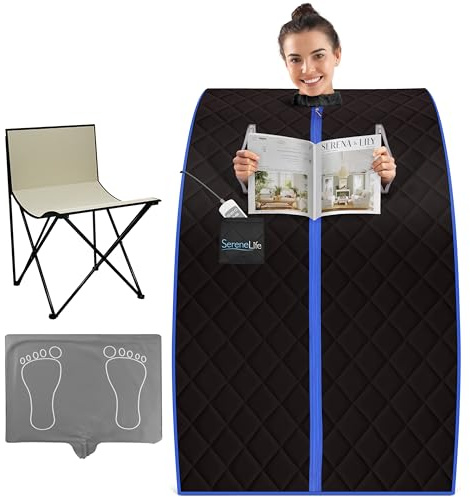 SereneLife Sauna portatile per casa, tenda sauna a infrarossi con poggiapiedi riscaldato e sedia pieghevole, sauna di ringiovanimento personale compatta, telecomando per spa domestica, 96,5 x 81,3 cm,
