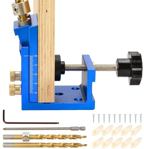 GQGP Pocket Hole Jig Kit, Metal Pocket Screw Jig System Set with Adjustable Drill Guides for 15 Degree Angle Holes, Precision Woodworking Angle Joint Locator Tool