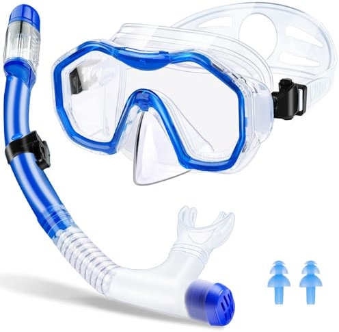 Tmysim Schnorchelset Erwachsene,Schnorcheln Set mit Taucherbrille,Trocken Schnorchel,Dry Schnorchel,Anti-Fog Anti-Leck Tauchmaske aus Gehärtetem Glas für Tauchen Schwimmen Schnorcheln