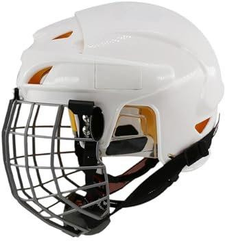 Oshhni Hockeyhelm Herren Damen Verstellbarer Professioneller Eisschnelllaufhelm Rollschuhhelm, Weiß, XL mit Käfig