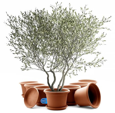 BigDean 8 Stück Blumentopf mit Untersetzer rund ø 40 cm Terrakotta – wetterfester Pflanzkübel Made in Europe