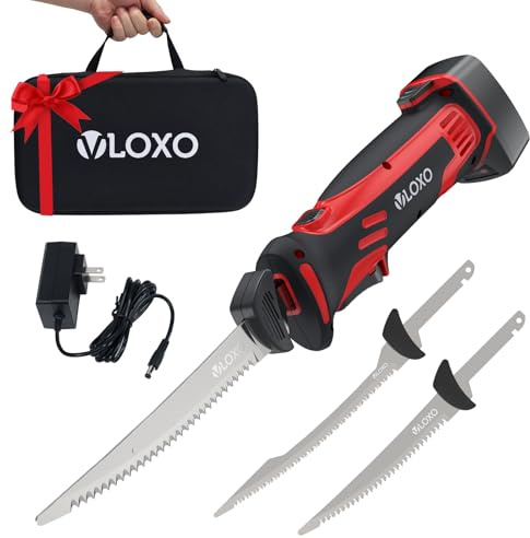 VLOXO Electric Fillet Knife-Cordless Electric Carving Knife with 2 Stainless Steel Blades Safety Lock Non-Slip Grip Rechargeable Electric Knives for Meat Slicing Turkey Bread Fish Includes Storage Case