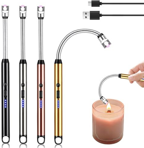 GAOUTO Accendino Elettrico: 4 Pezzi Accendino USB Ricaricabile, Accendino ad Arco con Collo Flessibile, Resistente al Vento e agli Spruzzi, per Uso Interno ed Esterno (Argento)