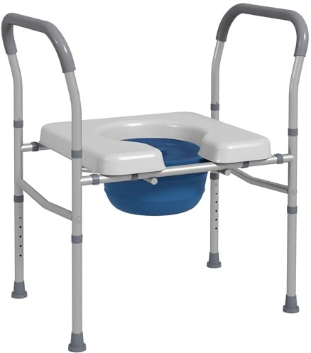 HOMCOM Silla WC Personas Mayores 4 en 1 Silla con Inodoro de Aluminio Silla de Ducha con Altura Ajustable y Almohadillas Antideslizantes Carga 136 kg para Discapacitados Embarazadas Gris