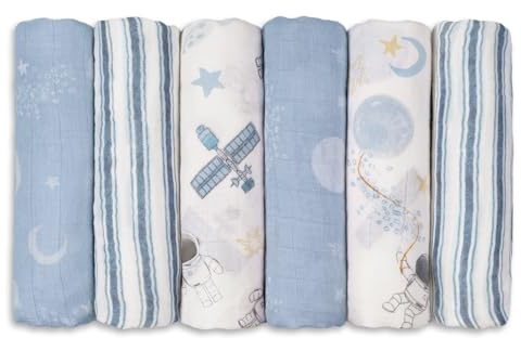 GLLQUEN BABY Panno quadrato in mussola per bambini, confezione da 6 panni per ruttino in cotone 70 cm x 70 cm, assorbenti e traspiranti e ideali per pulire, asciugare e coprire i neonati (astronauti