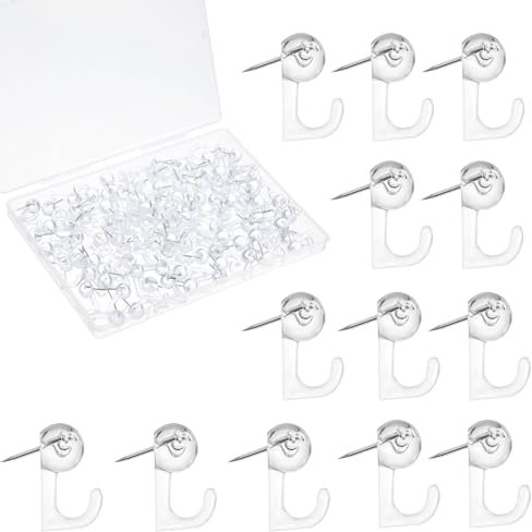 100 Stück Push Pin Haken,Ymapinc Kunststoff Reißzwecken Haken Transparente Reißnägel Haken Pinnadeln Reißnägel mit Haken für Bulletin Karte Board Kalender Büro Schule Heim Dekoration