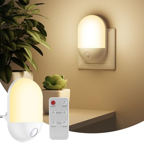 1 Stück LED Nachtlicht Steckdose für Babys,Nachtlichter mit Fernbedienung, 3 Einstellbarer Helligkeit, 30/60 Timer-Funktion, warmen und kalten Lichtmodi für Schlafzimmer, Flur, Küche