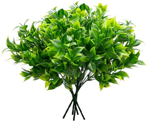 pangutheos 10 Pezzi Piante Finte da Interno, Foglie Verdi Pianta Artificiale 35 cm, Riutilizzabili Verde Artificiale per Decorazioni, Rami e Foglie Rigogliosi per Casa Giardino Ufficio