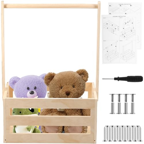 BAODBF korg för babygåvor, babykorg present trä, 34 × 23 × 51 cm, babykorg med handtag, trä baby presentkorg för förvaring av leksaker, kläder, våtservetter