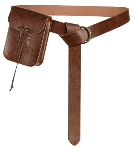 EpicCos Renaissance Gürtel Tasche, mittelalterliche Piraten Cosplay Zubehör für LARP, Vintage Leder Taille Tasche mit Ren Faire Gürtel (Braun A)