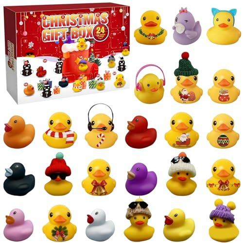 Rubber Duck Advent Calendar 2025, 24 Days Christmas Countdown Calendar with Rubber Ducks Bath Toys for Boys Girls, Fun Holiday Gifts, Christmas Decoration Party Favor Gifts