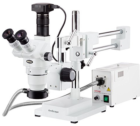 AmScope 2x-225x Trinocular Boom Stand Stereo Zoom Microscope + High-Speed 20MP Camera