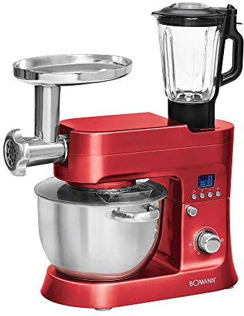 Bomann Robot pastelero multifuncional - Robot pastelero - Robot pastelero - Amasadora - 1200 W - Pantalla LCD - 10 niveles de velocidad - Función Picador/Pasta/Pastelería - Color rojo KM1395CB