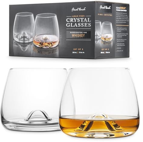 Final Touch 100% Lead-Free Crystal Whisky Glasses Vasos de whisky Vasos de whisky de cristal fabricados con DuraSHIELD Titanium reforzado para una mayor durabilidad, alto 9 cm, 300 ml – Paquete de 2