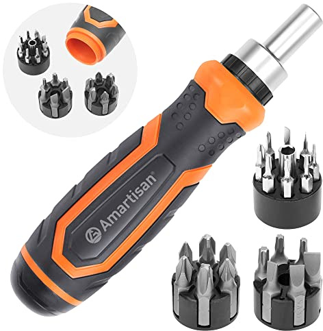Amartisan 22 in 1 Ratchet Screwdriver Set, Precision Multi-bit Ratchet Screw Drivers, Slotted/Philips/Pozi/Torx