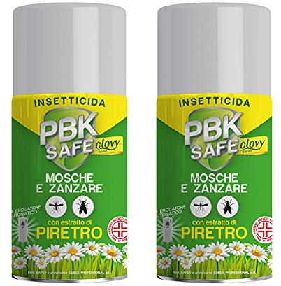 CLOVY PBK Safe Home INSETTICIDA AEROSOL 250 ML con PIRETRO Naturale Stop a Mosche E ZANZARE (2 BOMBOLE)