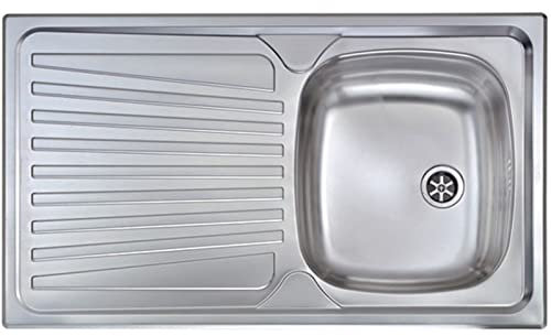 FHULLER TM861ILPC Lavello Cucina in Acciaio Inox Prelucido cm.86x50 con 1 Vasca Destra e Gocciolatoio Sinistra ● Incasso Cucina Atmosfera ● Made in Italy - Lavabo da Incasso Made in Italy