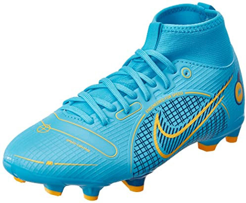 NIKE Unisex Kids Superfly 8 Academy Football Shoe, Chlorine Blue Laser Orange Mar, 2.5 UK Child