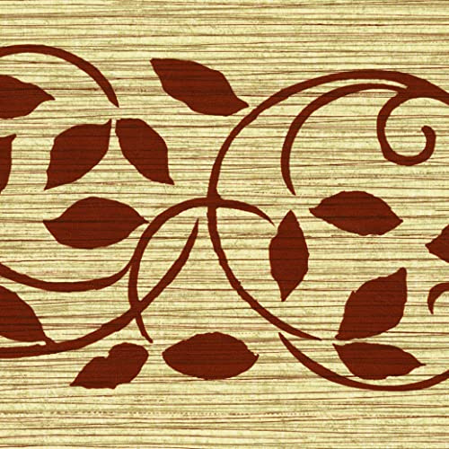 CONCORD WALLCOVERINGS ™ Wallpaper Border Abstract Pattern Leaves Vine for Bedroom Living Room Bathroom Powder Room, Beige Burgundy, 15 ft by 7 in SS75497
