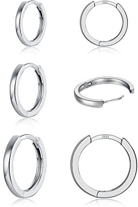 925 Sterling Silber Ohrringe Set für Mädchen, Hypoallergen Klein Schlafen Creolen Ohrringe, Silber Ohrringe Damen 925 für Damen Herren-Äußerer Durchmesser in 12/13/17 mm