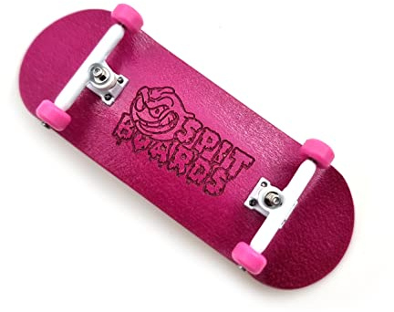 SPITBOARDS 34 mm Fingerboard Complete Wood Pro Set-Up (Pre-Assembled, 5-Layers), Pro Trucks, CNC Bearing Wheels, Foam Grip Tape, (Deck: Pink, Trucks: White, Wheels: Pink)
