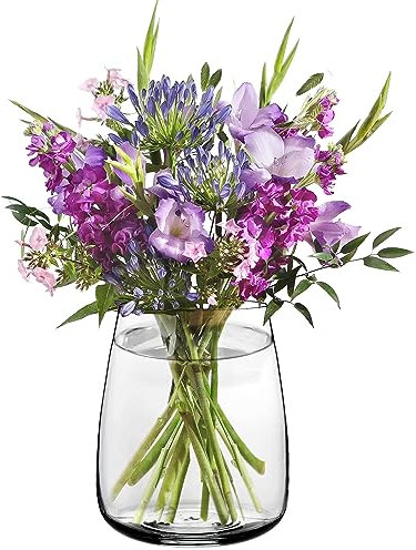 Vases, Vase Flowers Glass, Ledoir 18cm 7.2 Inch Tall Modern Luxury Clear Modern Living Room Round Flower Pampas Decor Simplistic Gifting Flowera Tulip Rose