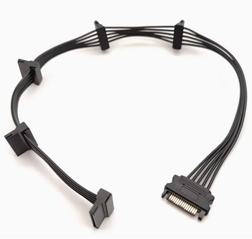 OHKIKOME SATA Power Splitter Cable 19.7 in (500 mm) - 15 Pin SATA 1 Male to 5 Female Power Splitter Adapter Cable Powers up to 5 HDD, SSD, Optical Drives (1, Black)