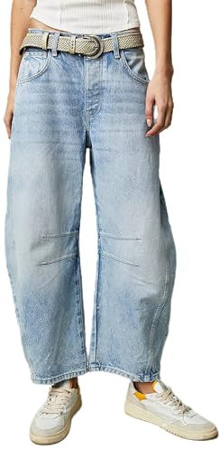 Damen-Jeans mit weitem Bein, Baggy, mittlere Taille, Kurze Ballon-Denim-Hose, Vintage, Boyfriend-Y2K, lockere Streetwear-Jeans, #2 - Hellblau, M