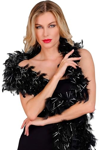 W WIDMANN MILANO Party Fashion - Boa de plumas con espumillón, longitud aprox. 180 cm, pañuelo de plumas, accesorio, fiesta temática