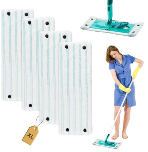4 Stück Wischmopp Bezug für Leifheit Clean Twist XL Micro Duo Bodenwischer Ersatzbezug Mikrofasern 49x15cm Set, für Leifheit Floor Wischbezug Ersatz Zubehör, für alle Böden, Starke Dekontamination