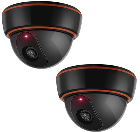 ERWEY Cámara Falsa con Lente Videovigilancia Seguridad de mercancías Cámara de vigilancia Cámara Falsa con luz LED roja para Pared o Techo, Juego de 2 Unidades, Negro