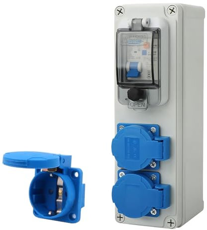 Coffret Electrique de Chantier 16A, Tableau Electrique 250V 2P Boitier Electrique Etanche avec Interrupteur fi Disjoncteurs Electriques IP54 Prise Extérieure pour Intérieurs et Extérieurs