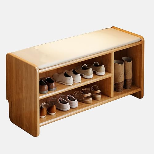WXZXWXZX Zapatero con asiento, banco con espacio de almacenamiento, zapatero de madera con banco, banco de cama, banco acolchado para entrada, dormitorio, pasillo, salón (color madera, 80 cm)