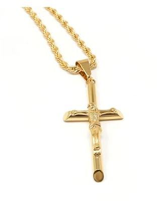 Lifetime Bling 14K Gold Cross Crucifix Necklace Pendant Charm with 3MM Rope Chain Gift for Men Women Husband Wife Baptism Religious w/real strong Solid Clasp Fashion Jewelry (22)