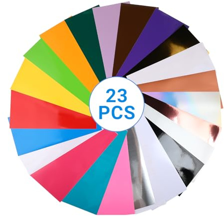 Strehknewen 23 pcs vinyle permanent, vinyle adhesif, films de transfert adhésifs permanents Smart Vinyl (14 x 30,5 cm) pour ordinateurs portables, téléphones, murs, tasses, etc