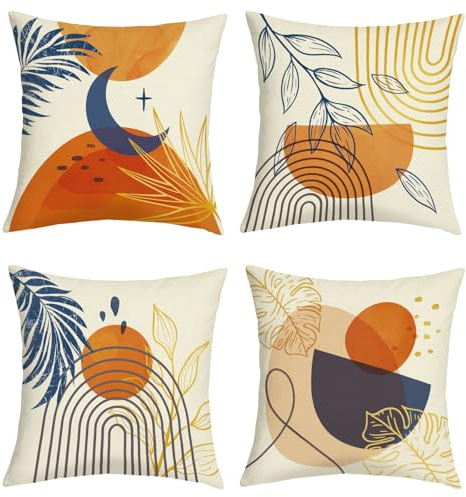 Joymaison Fundas Cojines 45x45 Juego de 4 Modernas Funda de Almohada Abstracto Boho Línea Cojines Fundas Minimalista Geométrico Arte Cojine Decorativas para Sofá Salón Silla