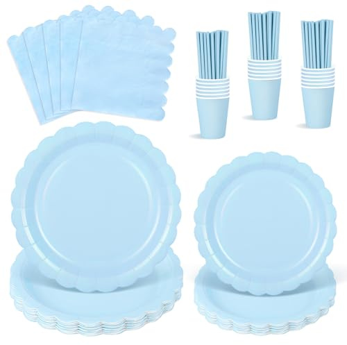 NatNarr Set di 125 stoviglie per feste per 25 ospiti, set di piatti per feste di compleanno, bicchieri, tovaglioli e cannucce di carta per compleanni, matrimoni, baby shower